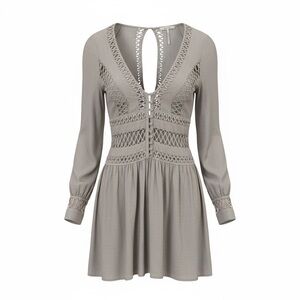 Free People Boho I think I love you Dress Taupe Festival Cottagecore 6